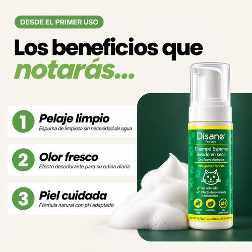 Champú Seco en Espuma para Gatos | Limpieza sin agua 200ML