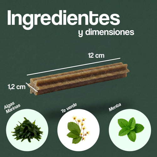 Sticks Dentales para Perros – Higiene Bucodental Diaria Sin Cepillar | Té Verde + Algas + Menta | Disane