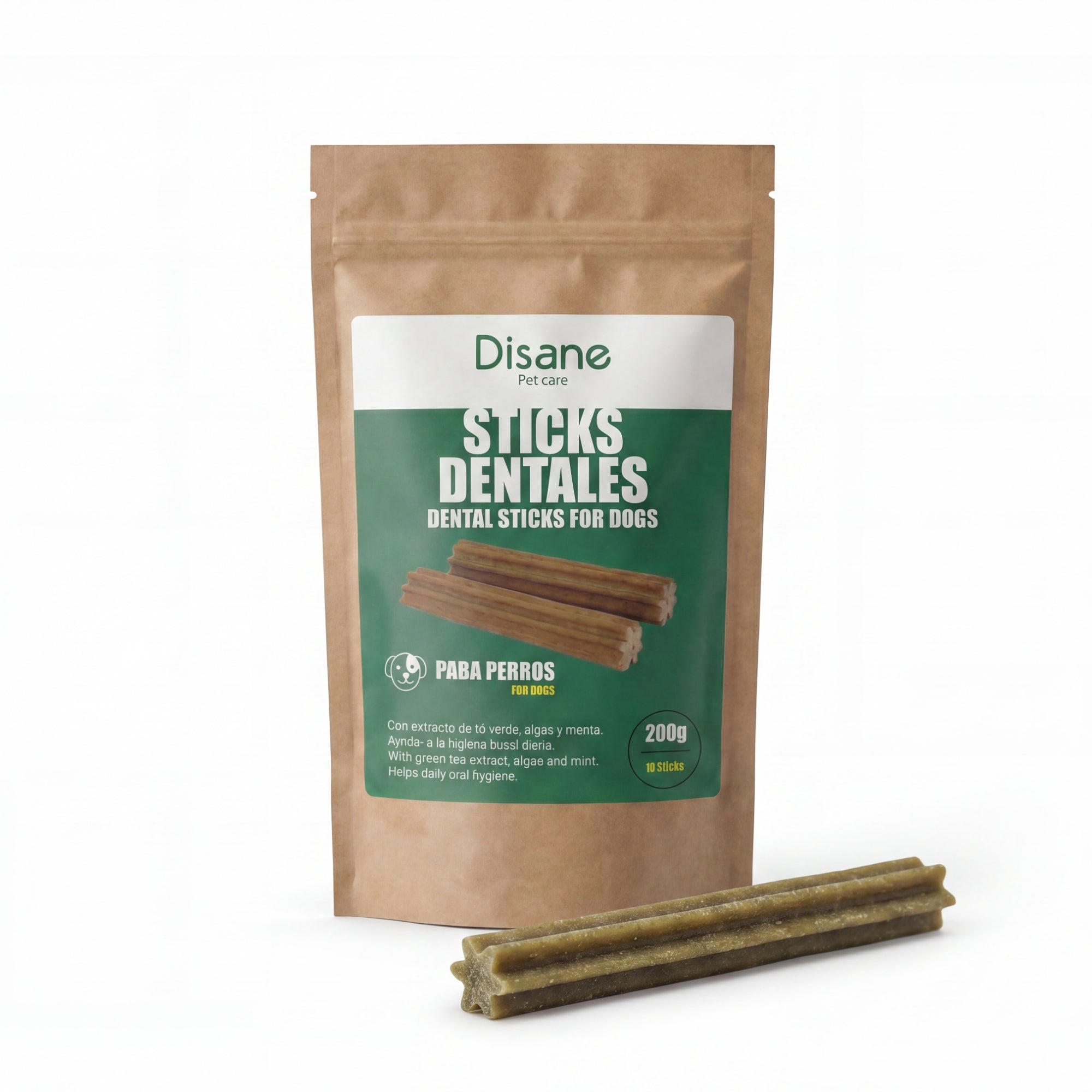 Sticks Dentales para Perros – Higiene Bucodental Diaria Sin Cepillar | Té Verde + Algas + Menta | Disane
