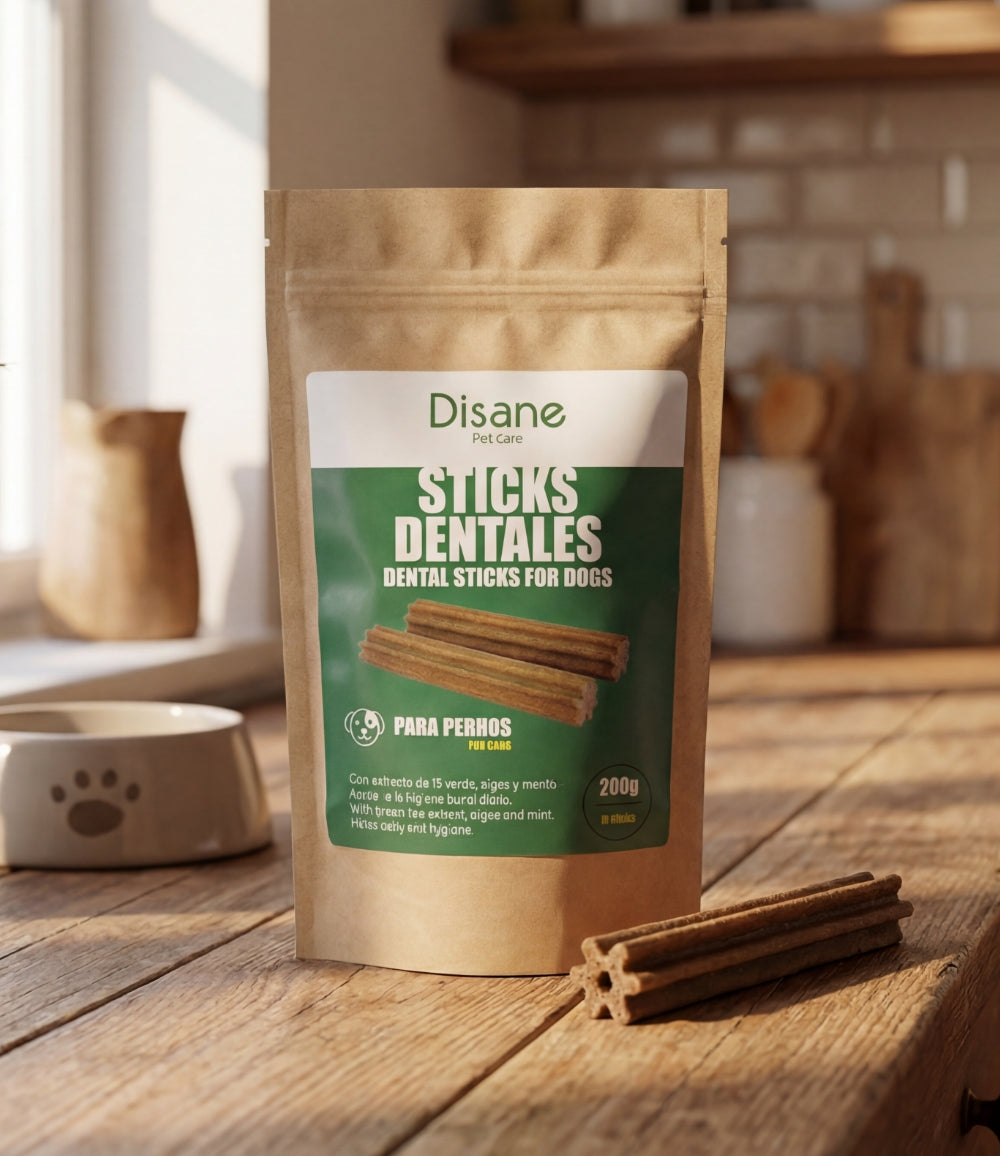 Sticks Dentales para Perros – Higiene Bucodental Diaria Sin Cepillar | Té Verde + Algas + Menta | Disane