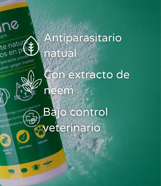 Polvo repelente natural de insectos para perros y gatos - Disane pet care